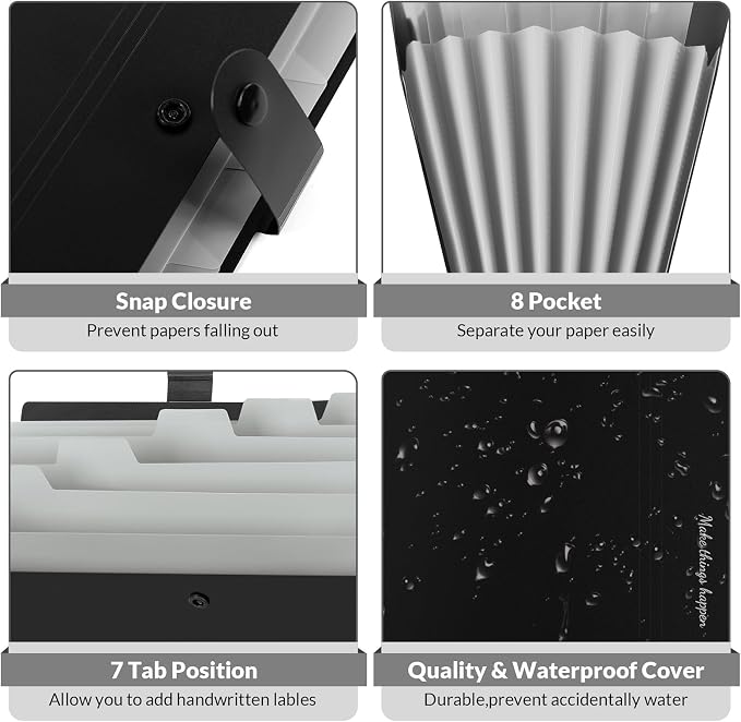 SKYDUE 8 Pockets Expanding File Folders, Accordion Folders, Portable Paper Bill - Image 3