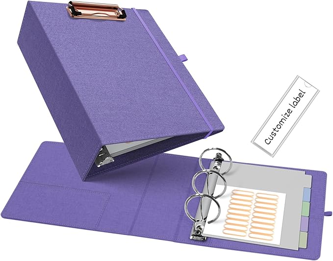 Ospelelf Mini 3 Ring Binder 2 inch Round Ring, 5.5 x 8.5 Purple Clipboard by OspelelfOfficeSupplies
