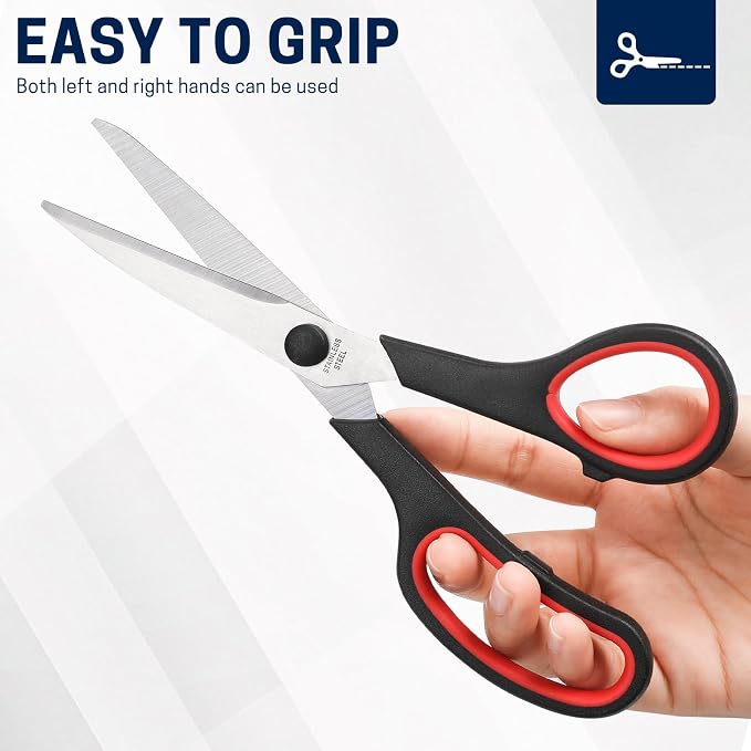 BURVAGY 8" 12 Pack All Purpose Heavy Duty Scissors- Comfort-Grip Sharp Scissors - Image 7
