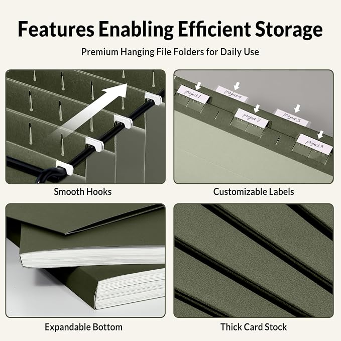 SUNEE Hanging File Folders, 75 Pack Reinforced Hang Folders Letter Size - Image 2