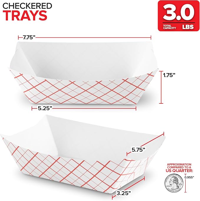 Large Paper Food Boats – 3 lb Disposable Red & White Checkered Paper Trays - Image 3