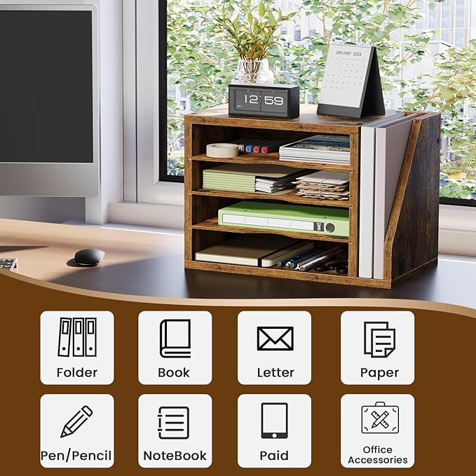 Creso hom Mail Sorter, File Organizer Desktop, Wood Desk Organizer - Image 5