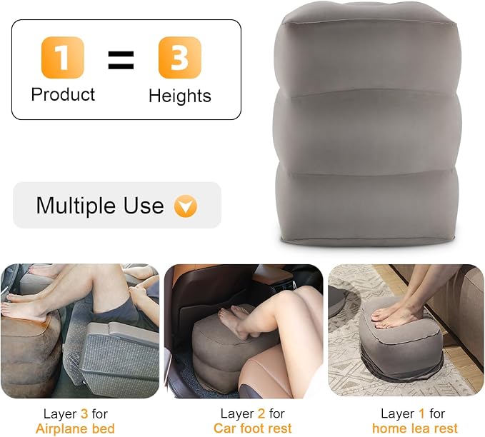 Inflatable Travel Foot Rest Pillow, Kids Airplane Bed, Adjustable Height Leg - Image 2