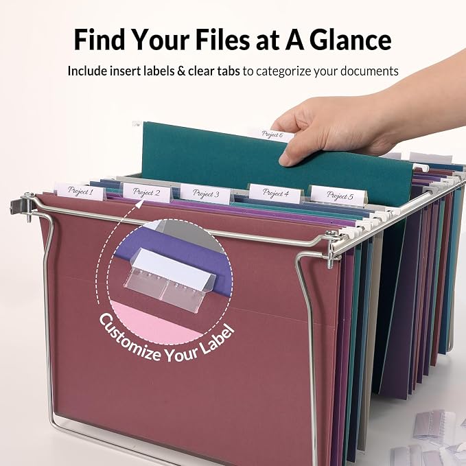 SUNEE Hanging File Folders Vintage Colors, 25 Pack Letter Size File Folders - Image 2