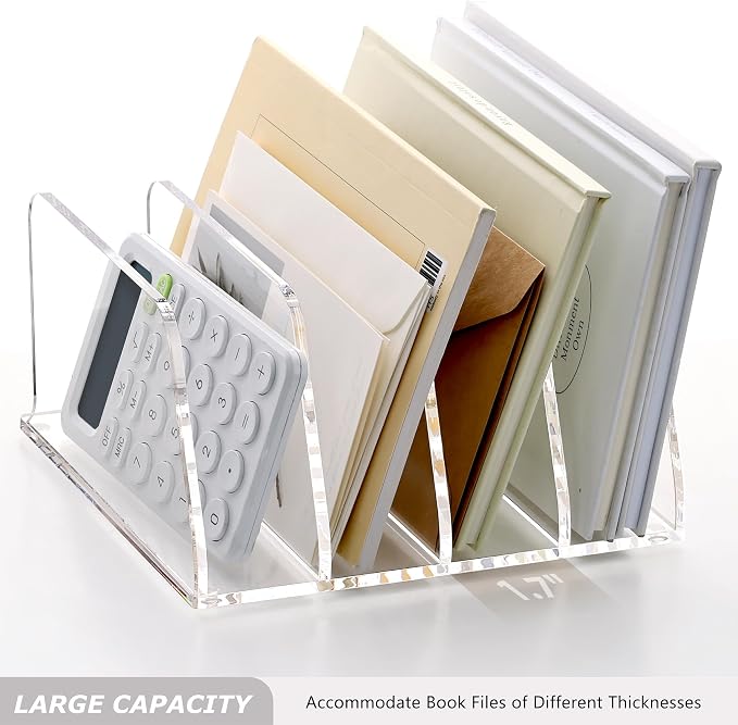 SANRUI Acrylic Desk File Sorter Organizer Holder, 4-Section Clear Vertical - Image 6