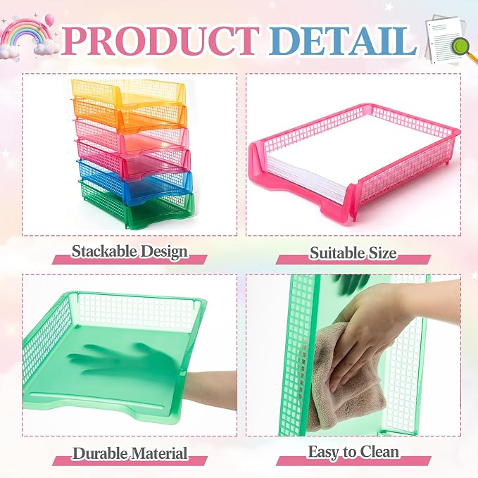 Geetery Set of 6 Turn in Trays Classroom Plastic Trays - Image 3