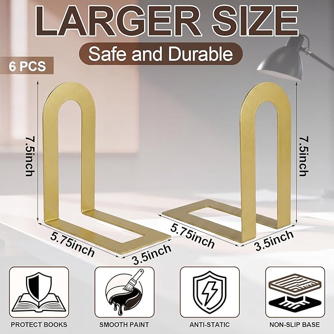 Chunful 6 Pcs Modern Metal Book Ends - Image 4