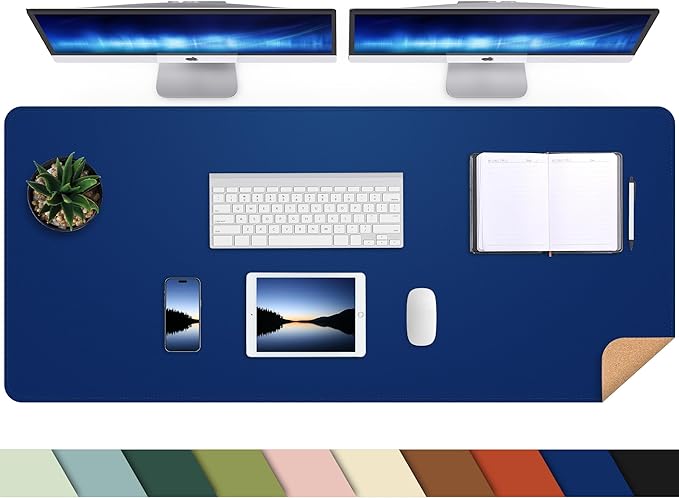 AFIING Cork Desk Mat 47" x 23.6", Dual-Sided Natural Cork & PU Leather Desk Pad by AFIING