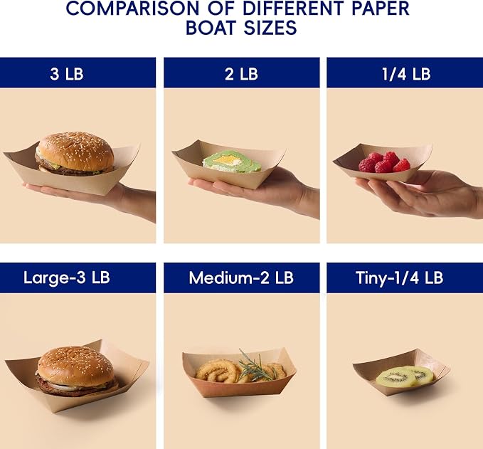 JOLLY CHEF 2lb Paper Food Trays, 250 Pack Disposable Paper Boat, Serving Boats - Image 4