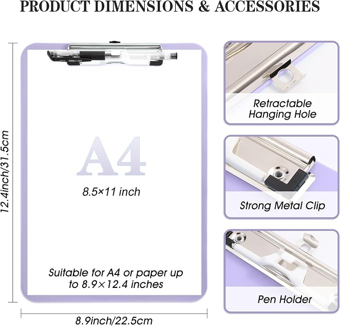 2 PCS Purple Clipboard with Pen Holder, Standard A4 Letter Size, Nursing Clip - Image 3