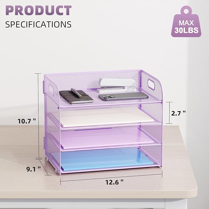 Marbrasse 4 Tier Paper Organizer Letter Tray - Image 3