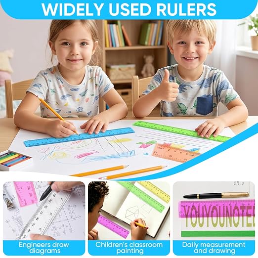 SenseYo 32 Pcs Clear Plastic Rulers 12 Inch Color Transparent Ruler - Image 4
