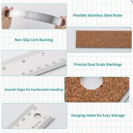 Metal Ruler 6+12+18 Inch Stainless Steel Ruler - Image 6