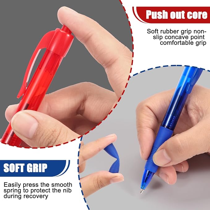 deegtran Pens Bulk, 100 Pack No Bleed Blue & Red Ink Click Pens - Image 4