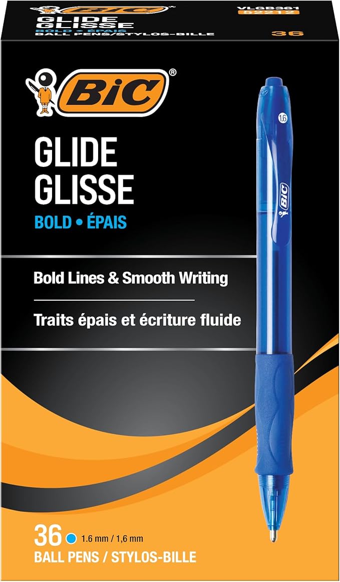 BIC Glide Bold Blue Ballpoint Pens, Bold Point, 36-Count Pack, Retractable by BIC