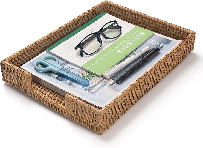 Rattan Letter Tray, Wicker Desk Tray, Woven Desk Organizer, A4 Paper, Magazine by XIMISISE