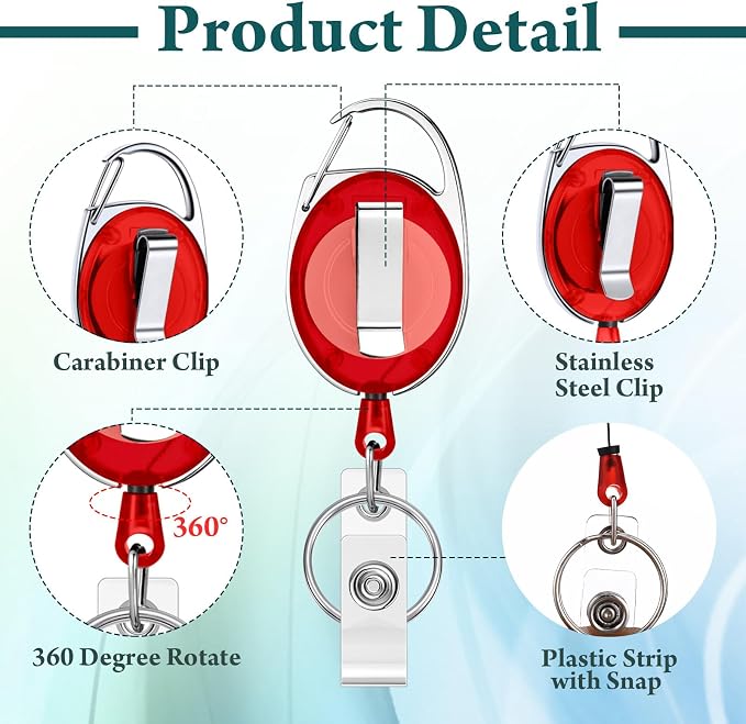 Laumoi 150 Pcs Retractable ID Badge Holder Name ID Badge Reel Clips Keychain - Image 3