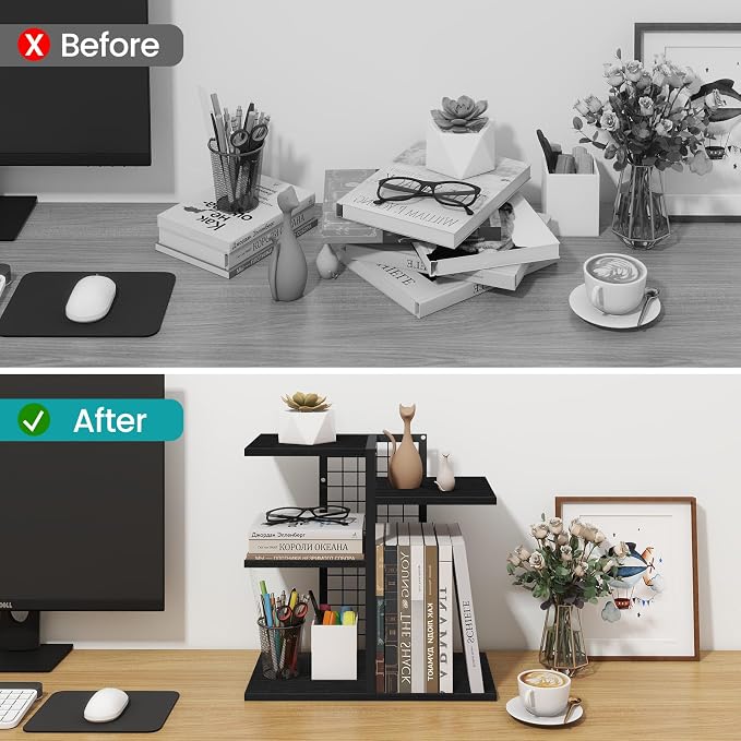 ELITEROO Desktop Bookshelf, 4 Tier Wood Desk Organizer Shelf, Tabletop Storage - Image 4