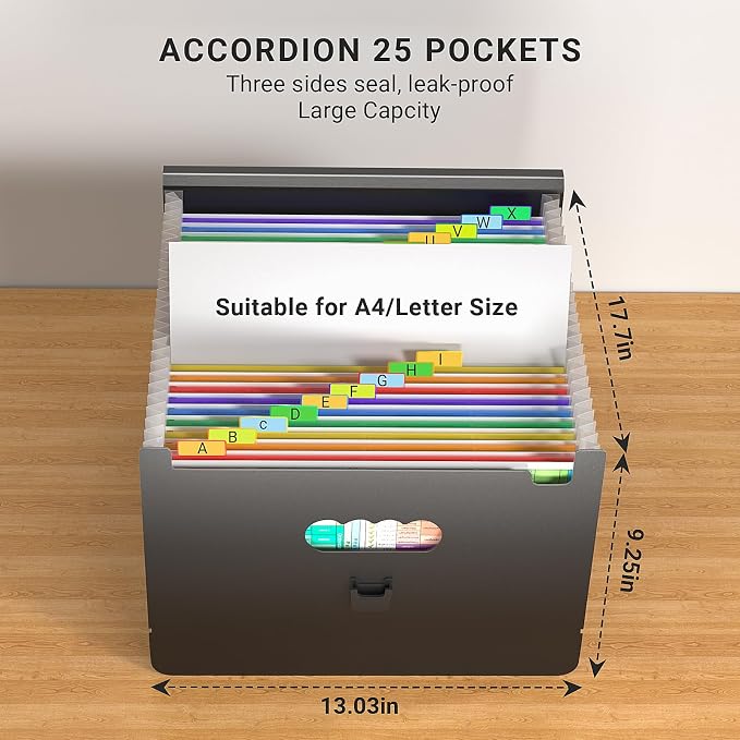 25 Pockets Expanding File Folders, Accordion File Organizer, Portable Filing Box - Image 3