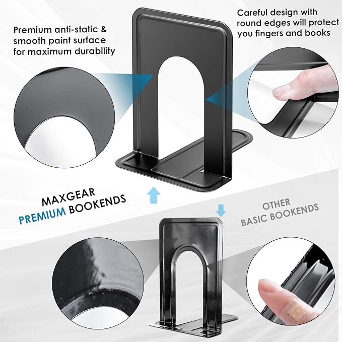 MaxGear Matte Painted Book Ends, Heavy Duty and Sturdy Bookends - Image 2
