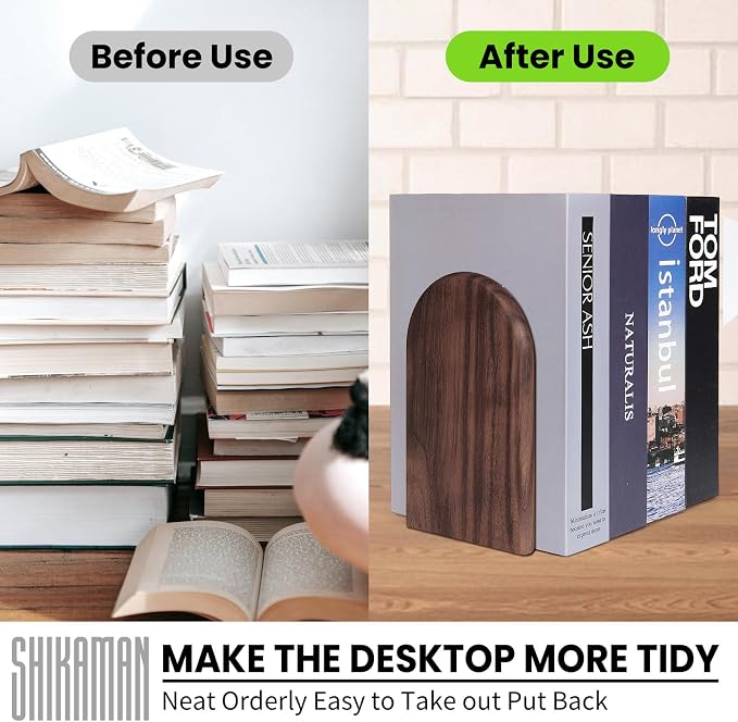 Book Ends, 8 Pack Large Bookends Wood Book Ends Universal Economy Bookend - Image 5