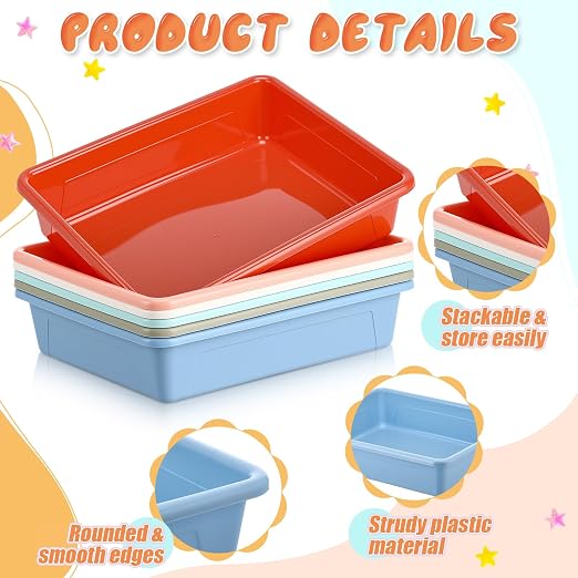 Affrolling 6 Pack Letter Size Flat Storage Tray, Stackable Plastic Organizer - Image 3