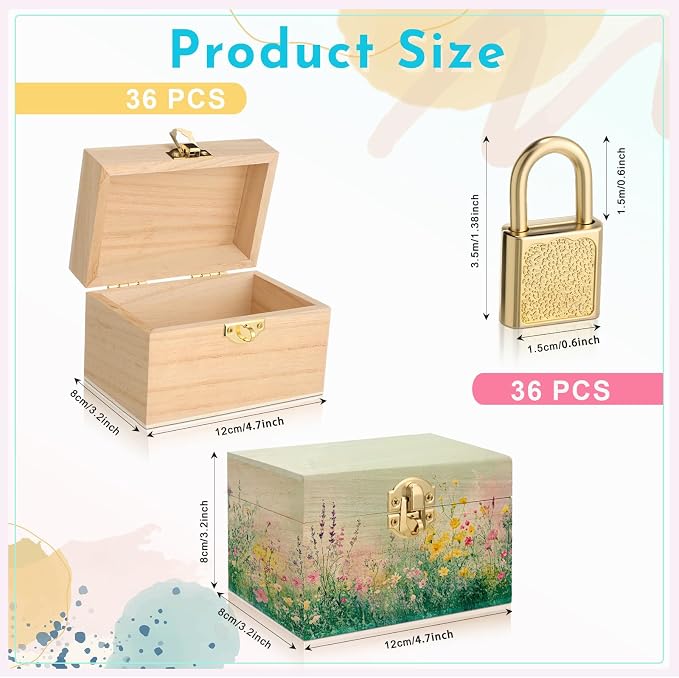 CroBlissful 36 Set 72 Pcs Unfinished Wooden Box - Image 2