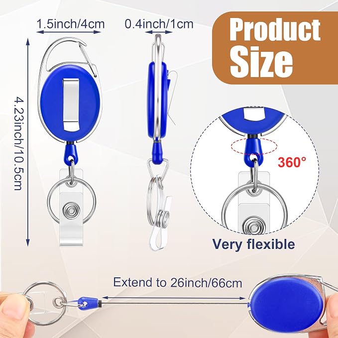 Laumoi 80 Pcs Retractable ID Badge Holder Name ID Badge Reel Clips Keychain - Image 2