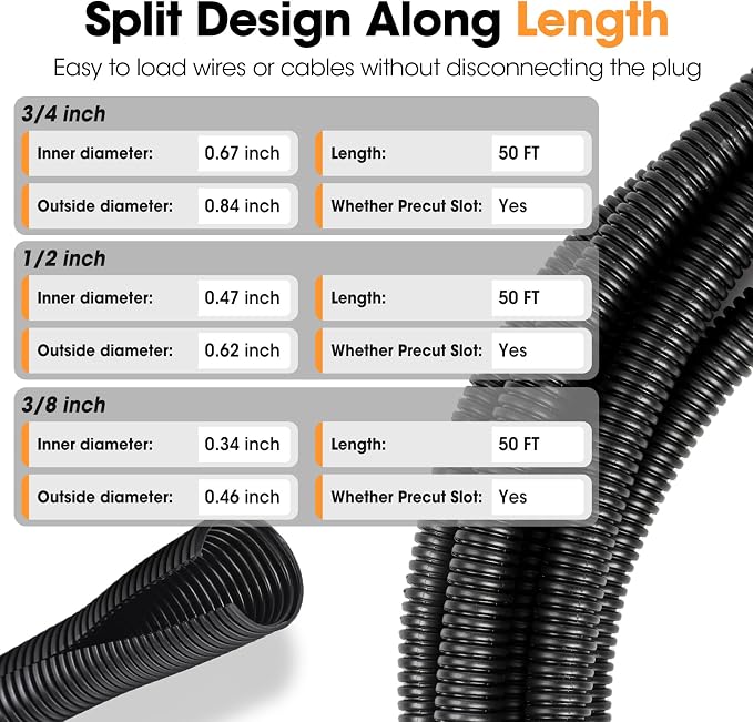 Wire Loom 3/8", 3/4 Inch x 50 FT, Split Wire Loom Tubing Wire Conduit, Wire - Image 3