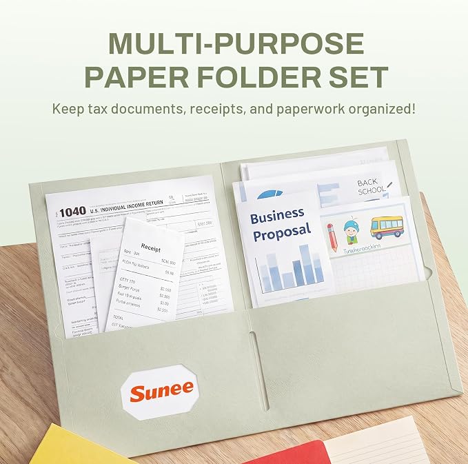 SUNEE Folders with Pockets, 2 Pocket Folders Fit Letter Size, Paper File Folder - Image 2
