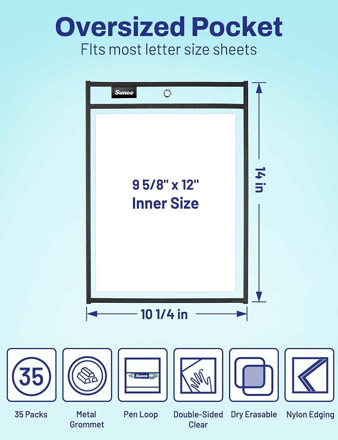 SUNEE 30 Packs Oversized Reusable Dry Erase Pocket Sleeves - Image 2