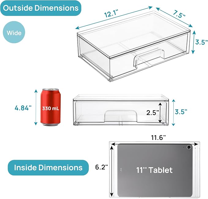 Vtopmart 12.1''W Clear Stackable Storage Drawers, 3 Pack Acrylic Plastic - Image 3