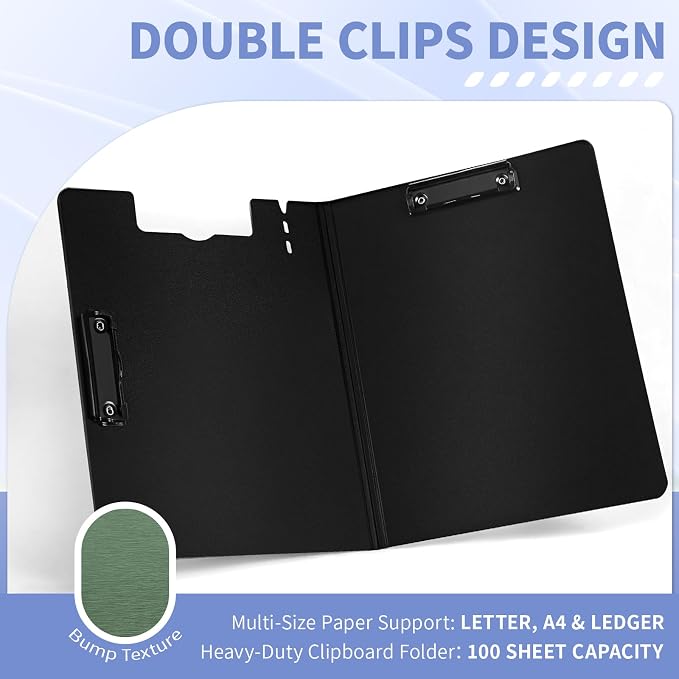Clipboard Folder, with Dual Metal Clips, Embossed-Texture, Folding 360° Rotating - Image 2