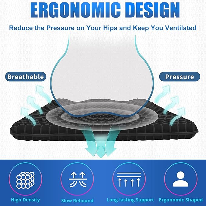Gel Wheelchair Seat Cushion for Long Sitting, Extra Large & Thick Seat Cushion - Image 4