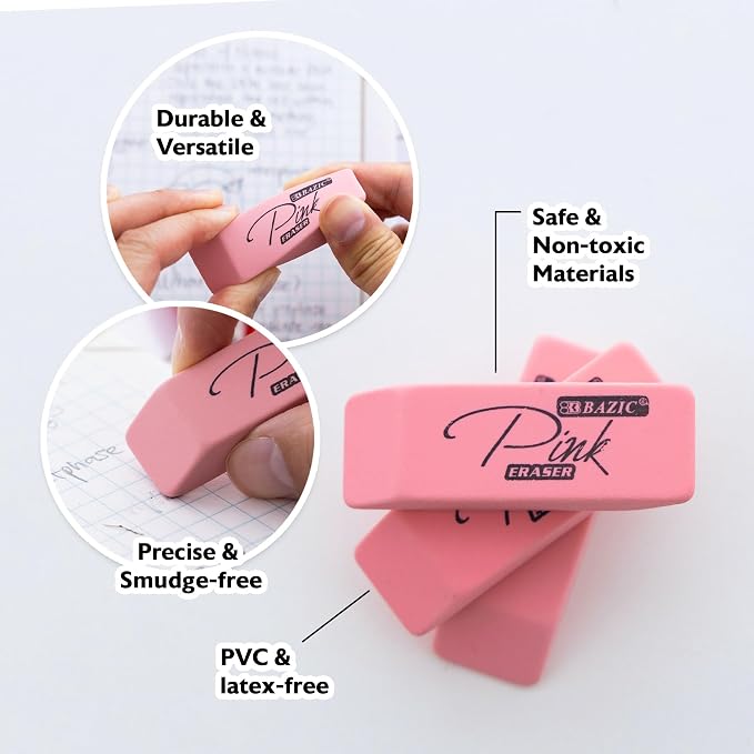 BAZIC Products Pink Bevel Block Erasers - Image 4