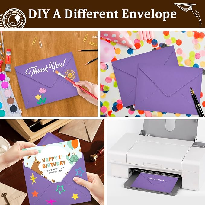 100 Pack A7 Envelopes, Dark Purple Greeting Card Envelopes Self Seal, 5.24 x - Image 6