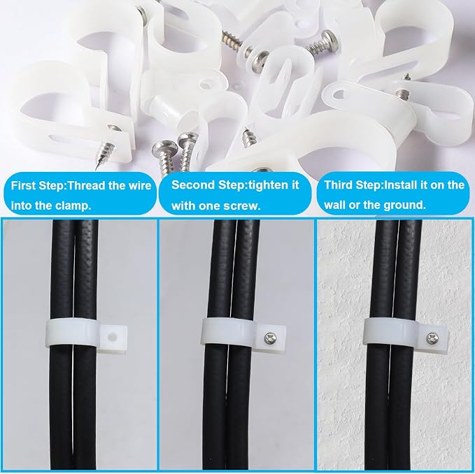 TWTADE 306PCS White Cable Clamps Assortment Kit, Nylon Plastic R-Type 6 Sizes - Image 5