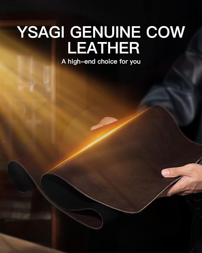 YSAGi Genuine Leather Desk Mat, 23.6"x13.8" Office Desk Pad, Thick Desk Pad Mat - Image 4