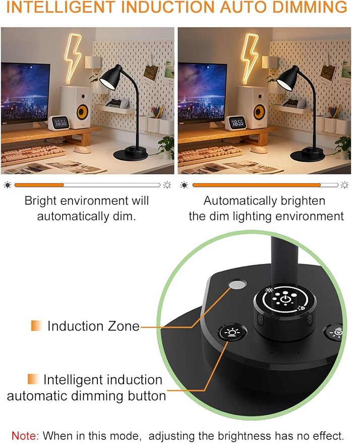 BOHON LED Desk Lamp with USB Charging Port 3 Color Modes Dimmable, AC Adapter - Image 5
