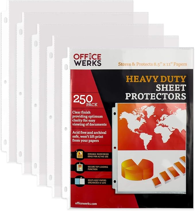 Officewerks 250-Pack Heavy Duty Sheet Protectors | 8.5 x 11 Clear Plastic Page by Office+Werks