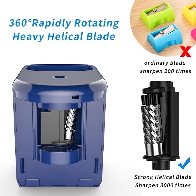 Electric Pencil Sharpener Heavy-Duty Helical Blade Sharpener USB/Battery - Image 4