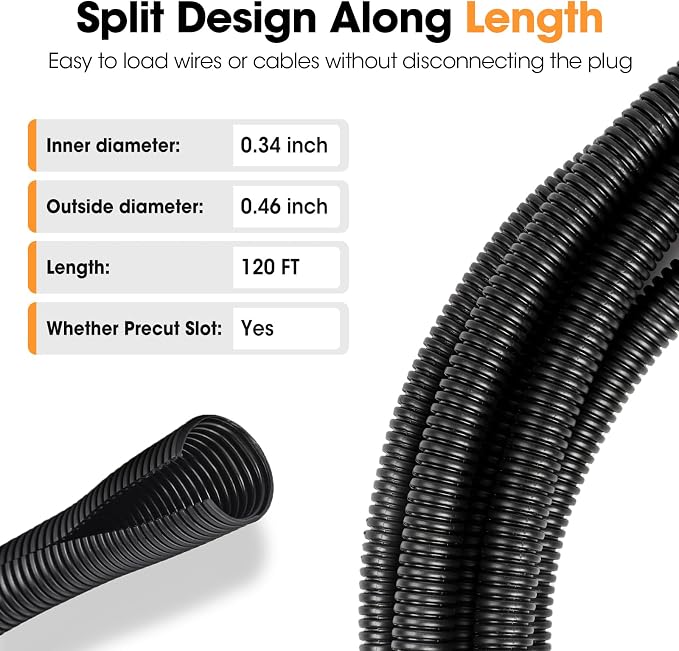 120 FT Wire Loom 3/8 Inch, Split Wire Loom Tubing Wire Conduit, Wire Protector - Image 3