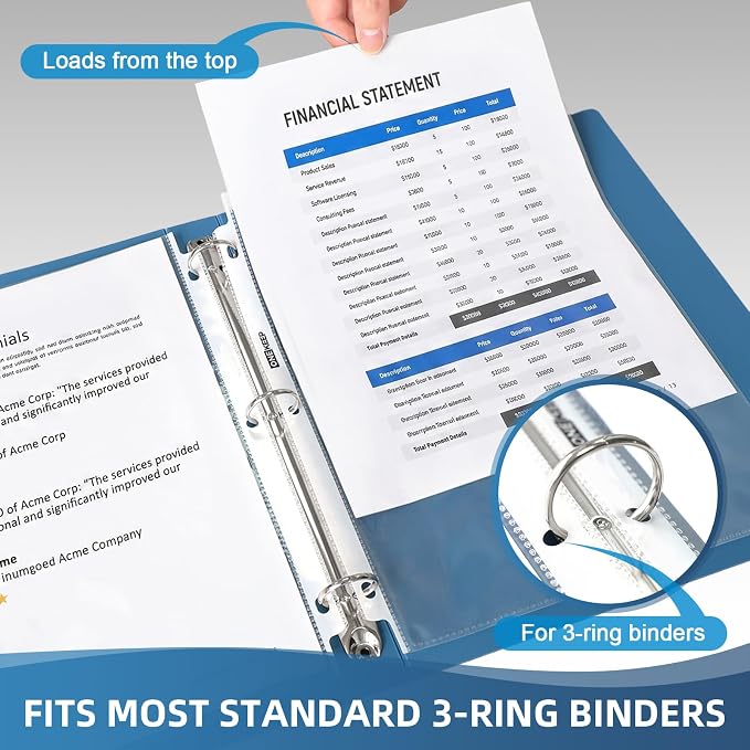 200 Pack Sheet Protectors, Top Loading Reinforced 3-Hole Page | Protectors - Image 4