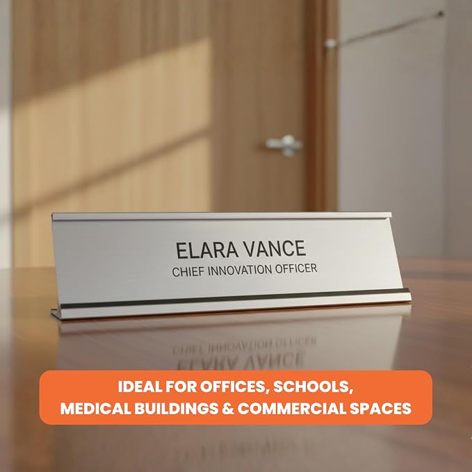 2" x 8" Aluminum Office Desk Nameplate Sign Holder 10 Pack - Image 3