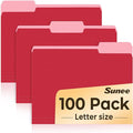 SUNEE File Folders Letter Size Red, 100 Pack Manilla Folders 8.5 x 11 1/3-Cut by SUNEE