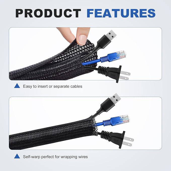 1” Cable Management Loom Wrap Sleeve Cord Wire Hider Organizer Covers | ELECFUN - Image 3