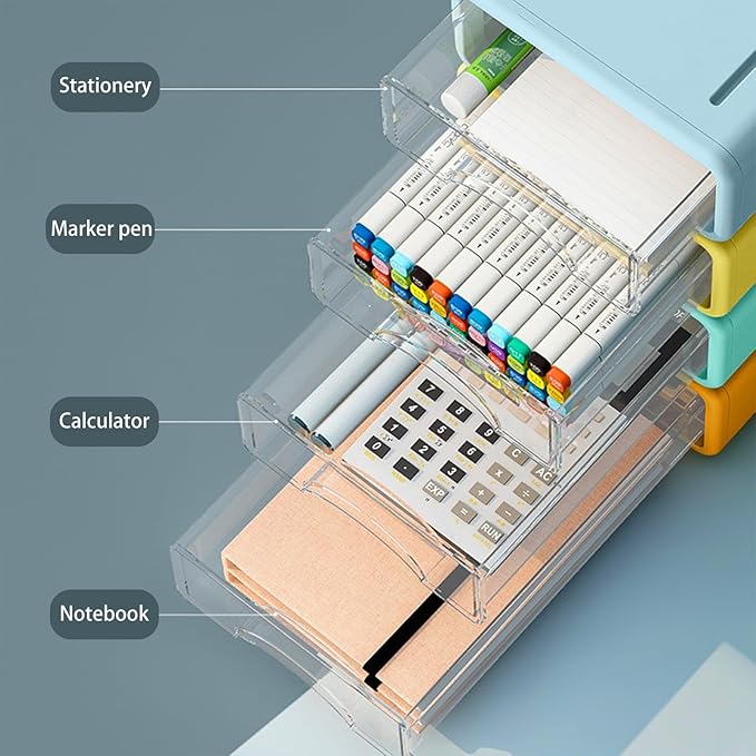 Desk Organizer with Drawers, Stackable Storage Drawers with Compartments - Image 5