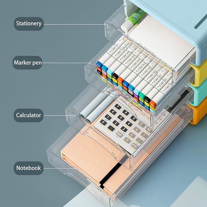 Desk Organizer with Drawers, Stackable Storage Drawers with Compartments - Image 4