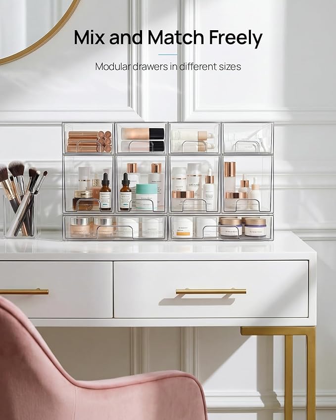 Vtopmart 6 Pack Small Clear Stackable Storage Drawers, Acrylic Bathroom Makeup - Image 7