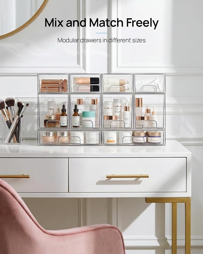 Vtopmart 10 Pack Small Clear Stackable Storage Drawers, Acrylic Bathroom Makeup - Image 7